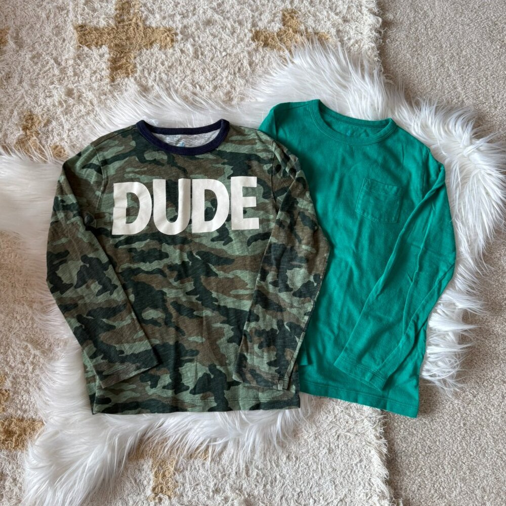 J Crew Crewcuts Glow Camo Dude & Green Pocket Long Sleeve T-Shirt Bundle 8